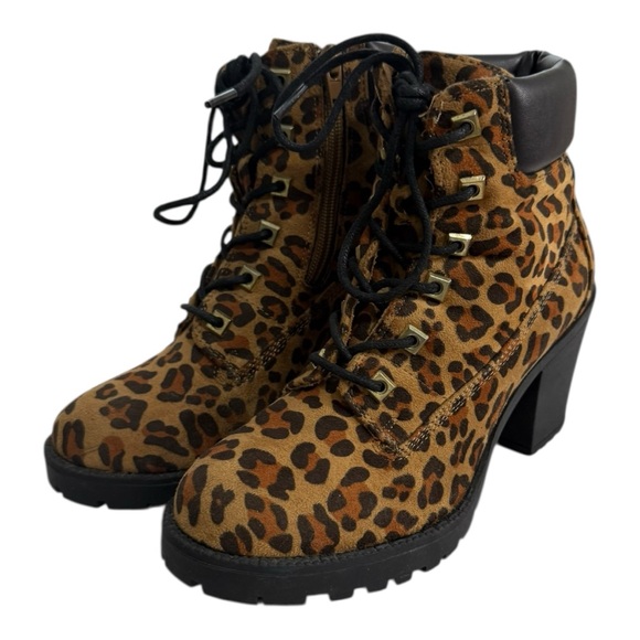 Zigi Soho Leopard Print Lace-Up Heeled Combat Boots Size 8 Women’s - Picture 2 of 12